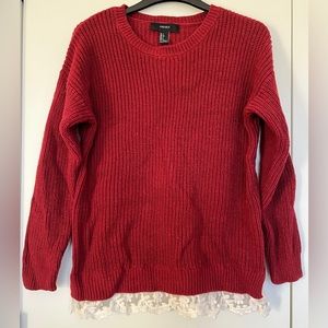 Red lace hem sweater size S